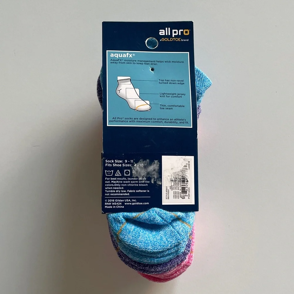 GOLDTOE All Pro Socks No Show 6 Pair Pack AquaFX Athletic Athleisure Pink Blue